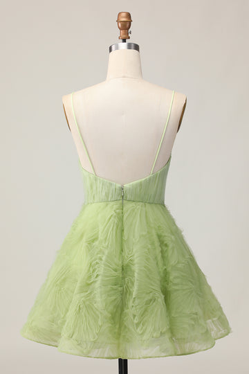 Green Ruched Spaghetti Straps A-Line Homecoming Dress
